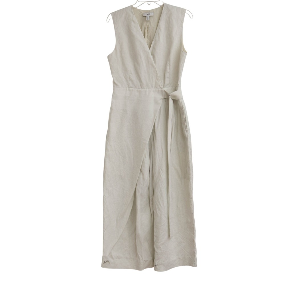 COS Wide Leg Jumpsuit Linen Blend Wrap Front Sz 8 Minimalist Sophisticated Chic